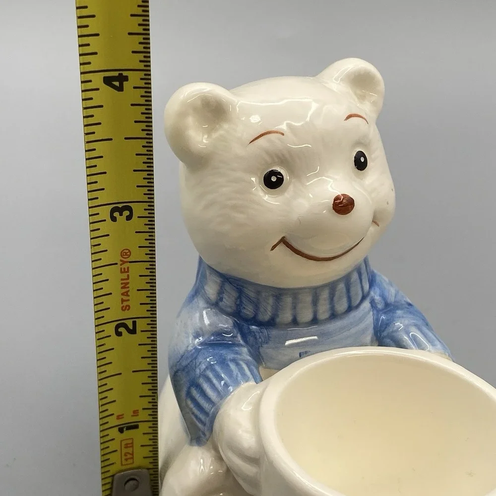 Vintage Ceramic Egg Cup Spoon Figural Teddy Bear‎ Childrens Taiwan